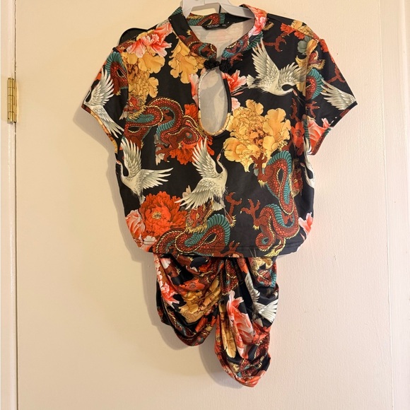 Floral Print Ruched Top and Skirt Set - Picture 2 of 6